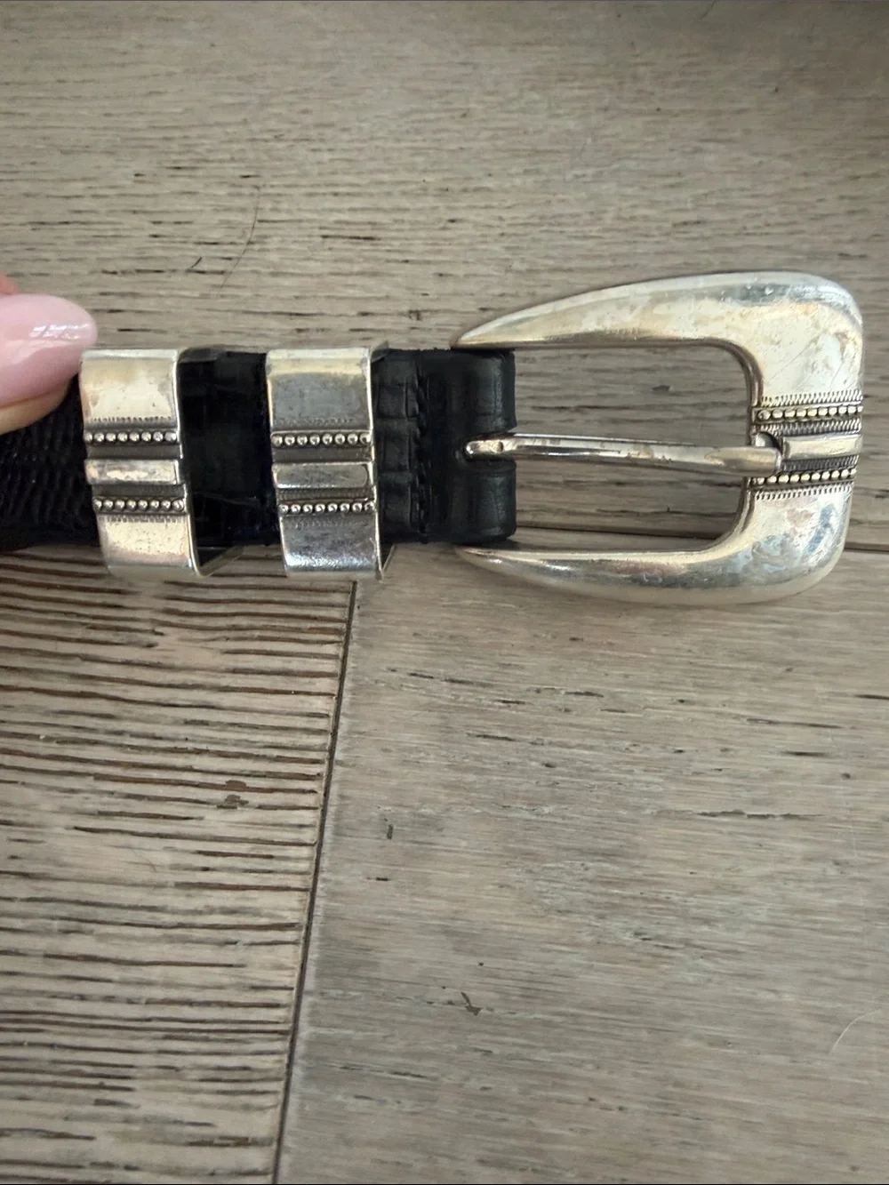 VNT Johnston & Murphy Black Leather Belt with Silver Buckle
